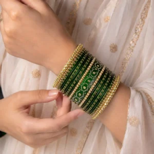 Teej Special Green Glass Set with Mirror Stone Bangle (2)