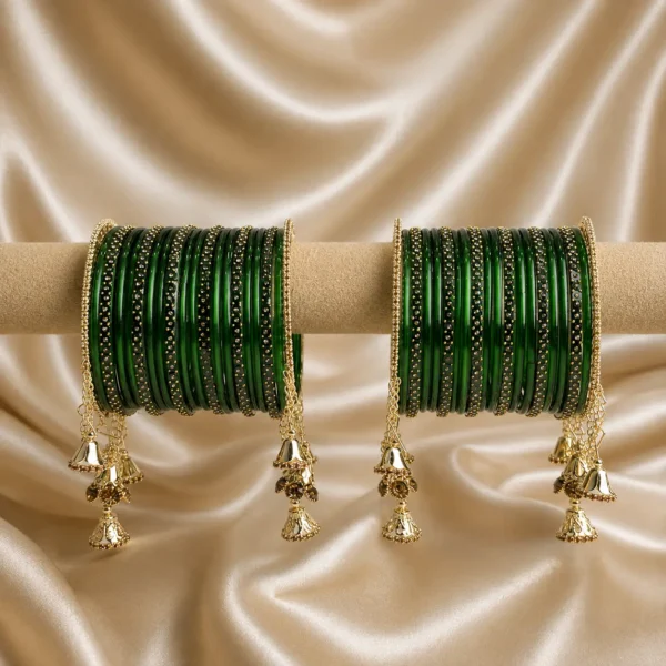 Trendy Green Teej Green Bangle Glass Set With Sleek Hanging
